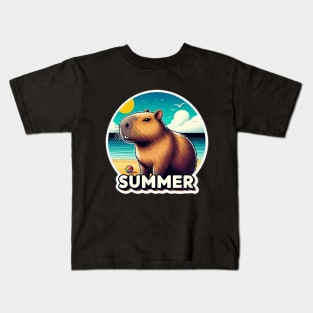 Cute summer capybara on the beach Kids T-Shirt